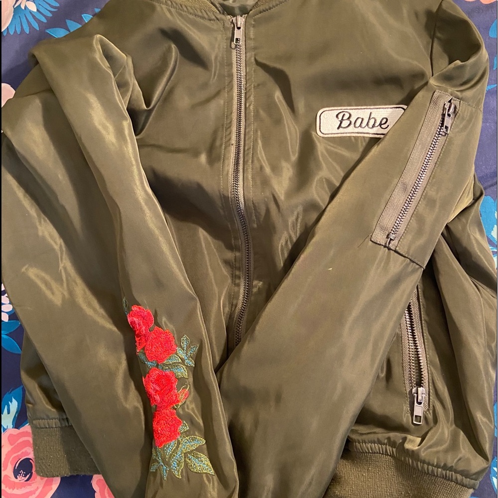 Army Green Bomber Jacket with Patches